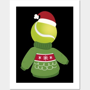 Tennis Ball with a Funny Sweater and Christmas Hat Posters and Art